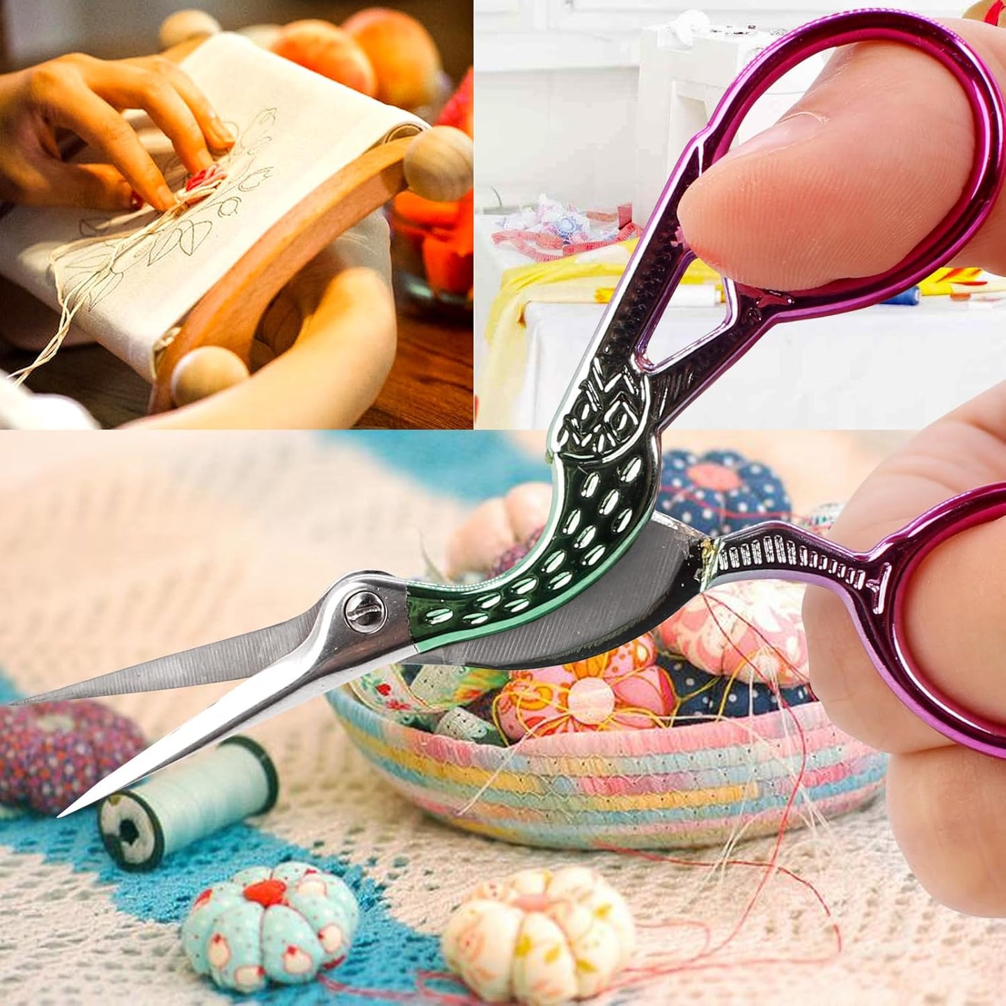 BIHRTC 3.6 Inch Small Crane Precision Detail Scissors Protective Leather Cover Stainless Steel Sharp Tip Needlepoint Scissors for Sewing Crafting Embroidery Scrapbooking