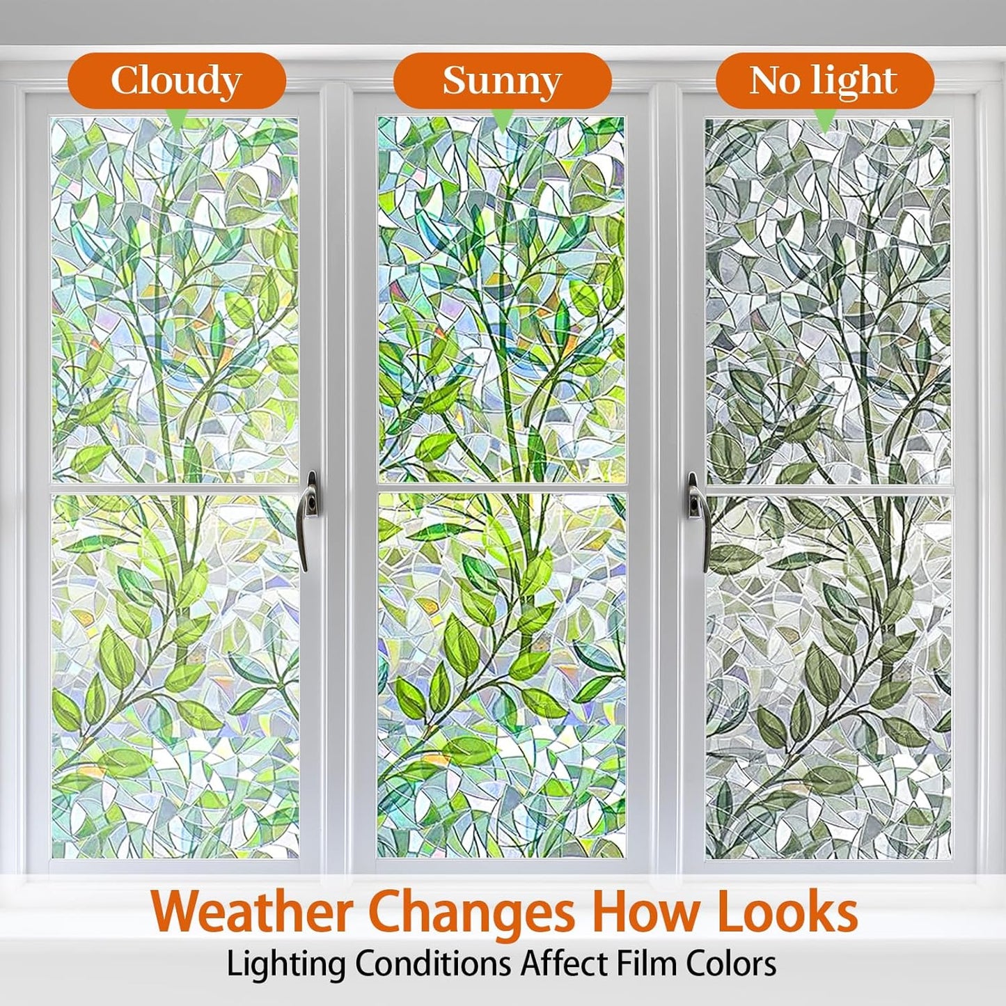 Niviy Window Privacy Film Stained Glass Window Film with Installation Tools, Rainbow Windows Decorative Decals Non-Adhesive Reusable for Home, Bathroom, Glass Door (Leaf Rainbow, 23.6 x 78.7 in)