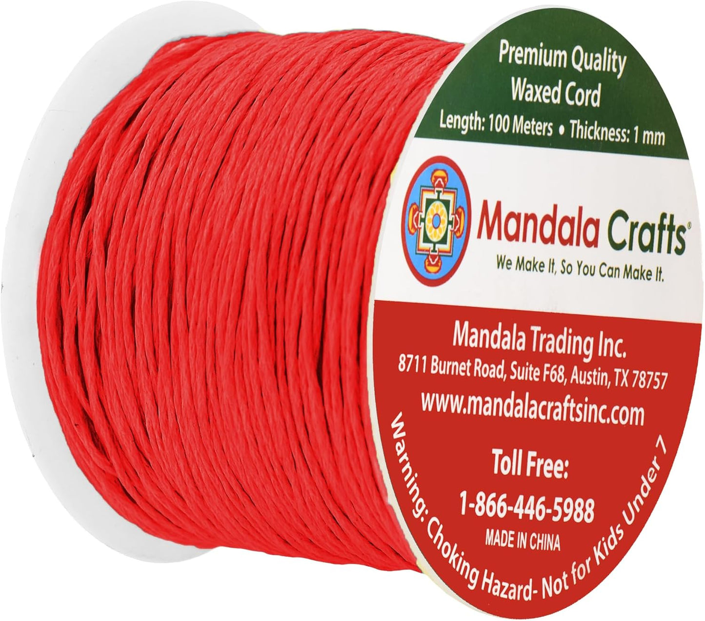 Mandala Crafts 1mm 109 Yards Red Cotton Waxed Cord for Jewelry Making Bracelet Cord Waxed String - Beading String Thread Jewelry Cords for Necklaces String