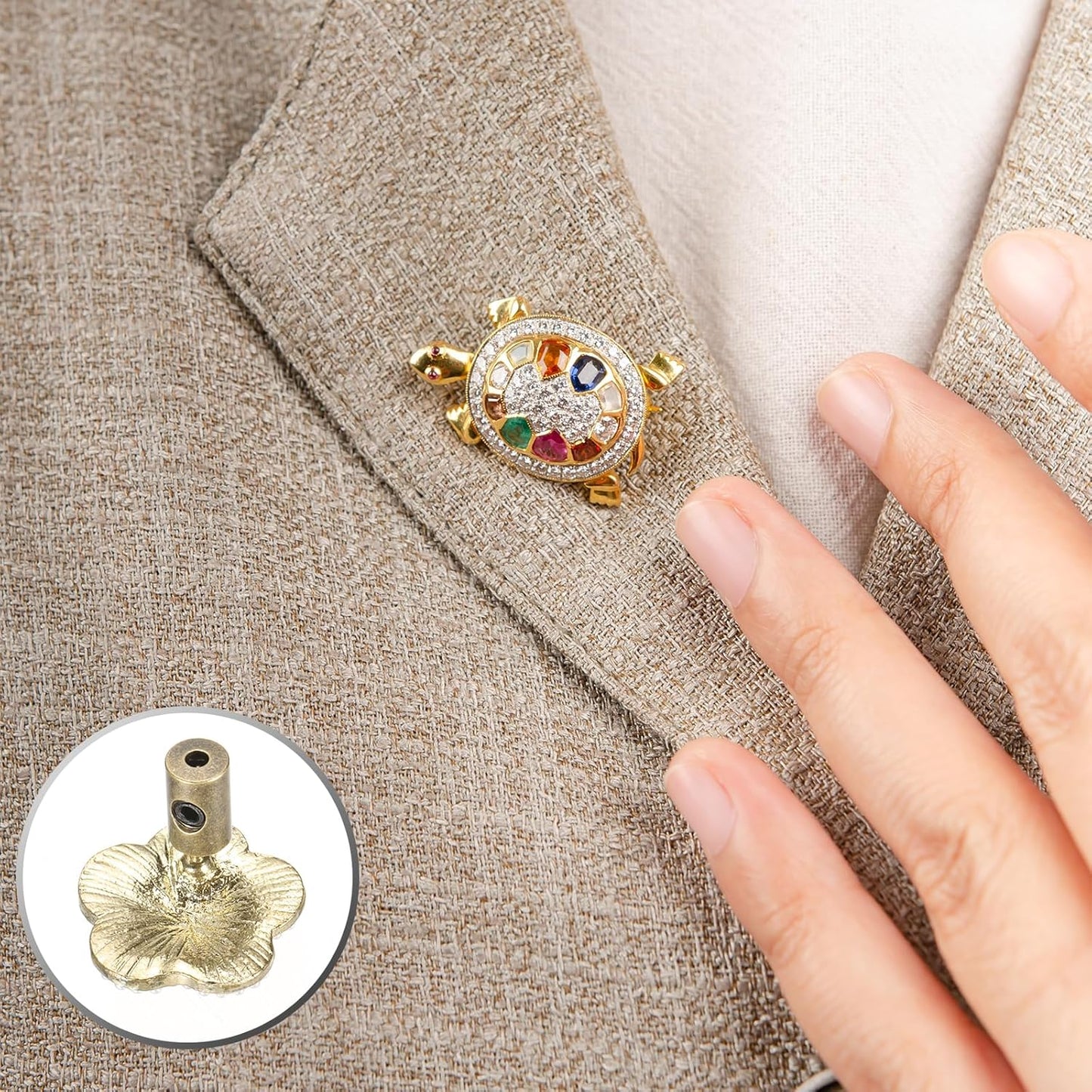 MECCANIXITY 40 Pcs Metal Locking Pin Backs, Locking Pin Keepers Clasp 9mm(H) with 4 Wrench Replacement in Storage Case for Badge, Brooch, Gold Tone