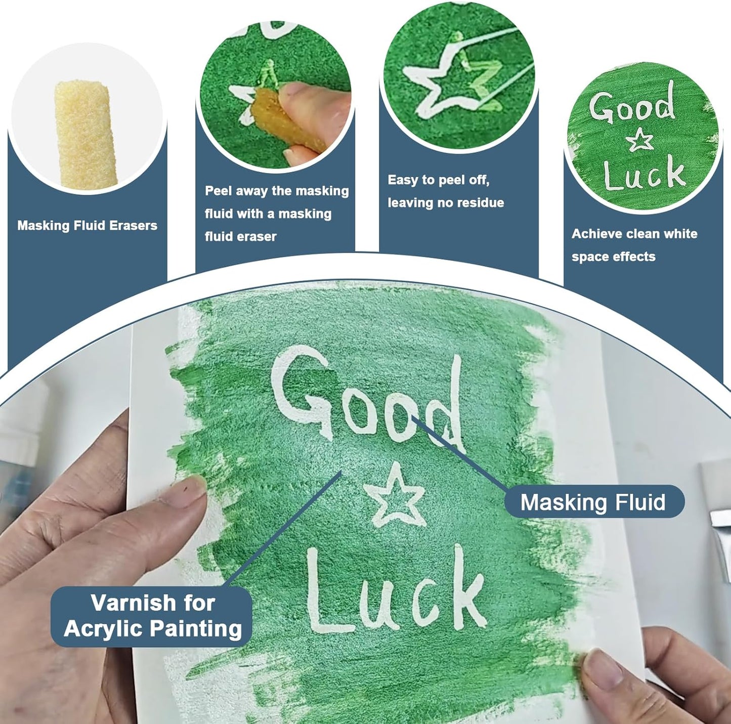 Art Masking Fluid for Watercolor Painting and Gloss Varnish for Acrylic Painting,Watercolor Masking Fluid Prevents Paint from Adhering to The Masking Area,Easily Removable, Leaving No Residue