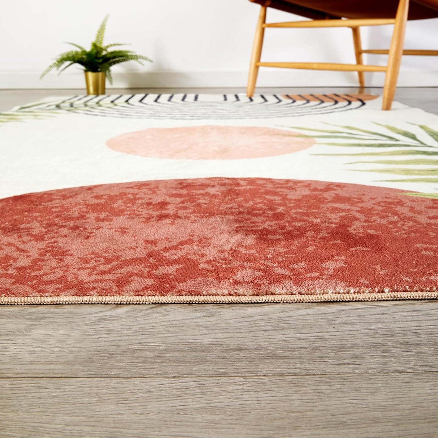 RoomTalks Mid Century Modern Washable Rug, Boho Cute Aesthetic 6x9 Area Rugs for Bedroom Dining Living Room Kitchen, Abstract Tropical Leaves Non Slip Thin Indoor Entryway Rug Accent Floor Carpet