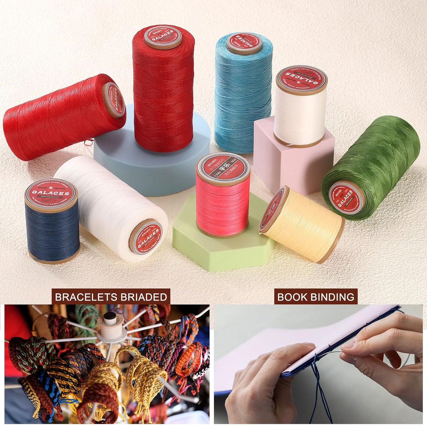 uxcell Flat Leather Sewing Waxed Thread, 270m / 295 Yards Polyester Wax String, 150D Wax Stitching Cord for Leather Crafts, Bookbinding, Bracelets Braided, Lake Blue