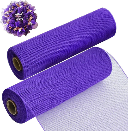 TONIFUL 2 Rolls 10 Inch Purple Decorative Mesh Ribbbon Rolls, Fabric Mesh for Mesh Wreath Supplies, Front Door Wreath Crafts Tree Decor Christmas NewYears Halloween Decoration (10 yds/roll)