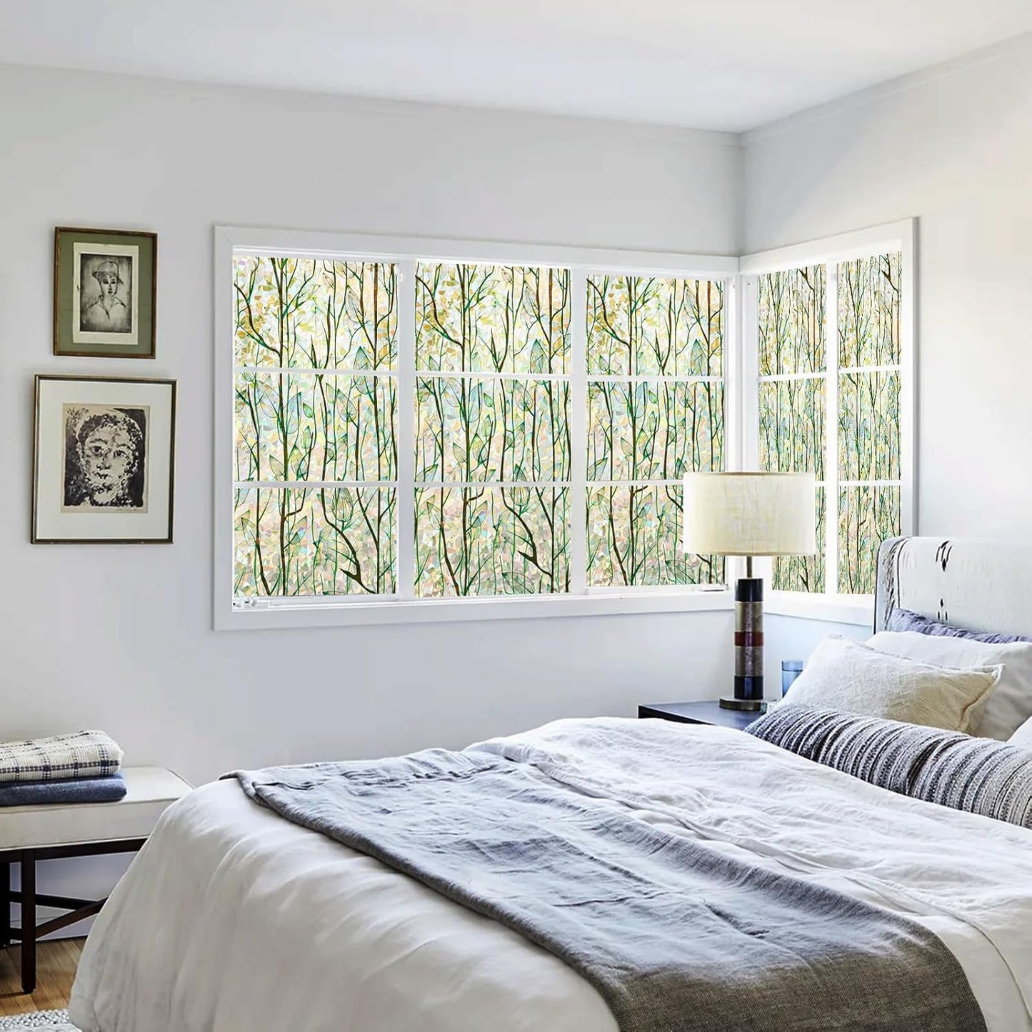 Finnez Window Privacy Film Window Film 3D No Glue Glass Sticker for Glass Door Home and Office Heat Control Anti UV (35.4 Inch x 13.1 Feet, Rainbow Grove)