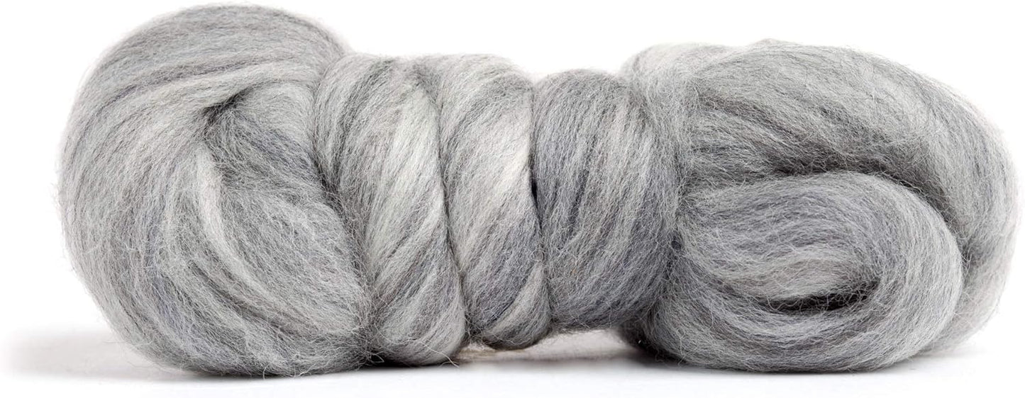 Desert Breeze Distributing 100% Natural Merino Wool Roving - Premium Combed Top Merino Roving Wool - Tapestry, Spinning, Wet Felting & Needle Felting Supplies - 21.5 Micron - 1 oz, Color Grey