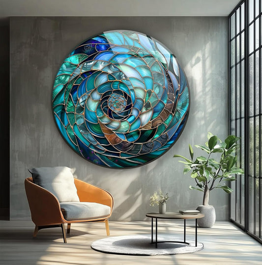 My Photostation.com 10''(25cm) Diameter Ocean Vortex Spiral Round Glass Wall Art Tempered Glass Printing Wall Decor Large Wall Art Wall Hangings