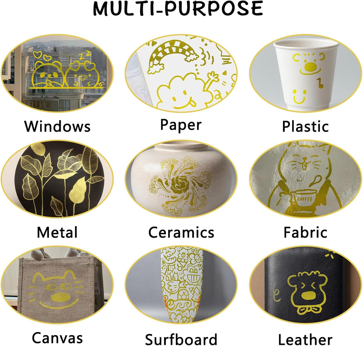 SFAIH Acrylic Gold Paint Pens - 8 Pack 2-3MM Medium Tip & 0.7MM Extra Fine Gold Markers Permanent for Rock, Wood, Metal, Fabric, Plastic, Glass, Ceramic, Diy Crafts, Large Ink Capacity, High Coverage