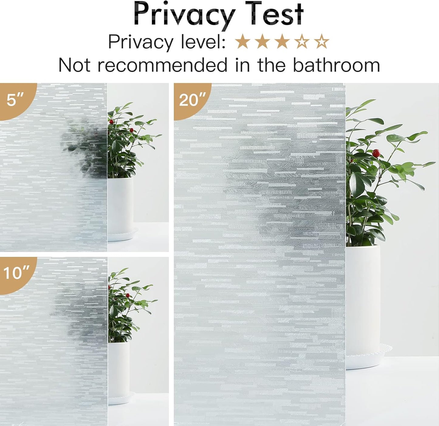 Haton Window Privacy Film, Frosted Glass Static Cling Sun Heat Blocking Window Clings, Frosting Opaque Coverings, Vinyl Removable Stickers Tint for Home Door Office, Non Adhesive 11.8" x 118.1"