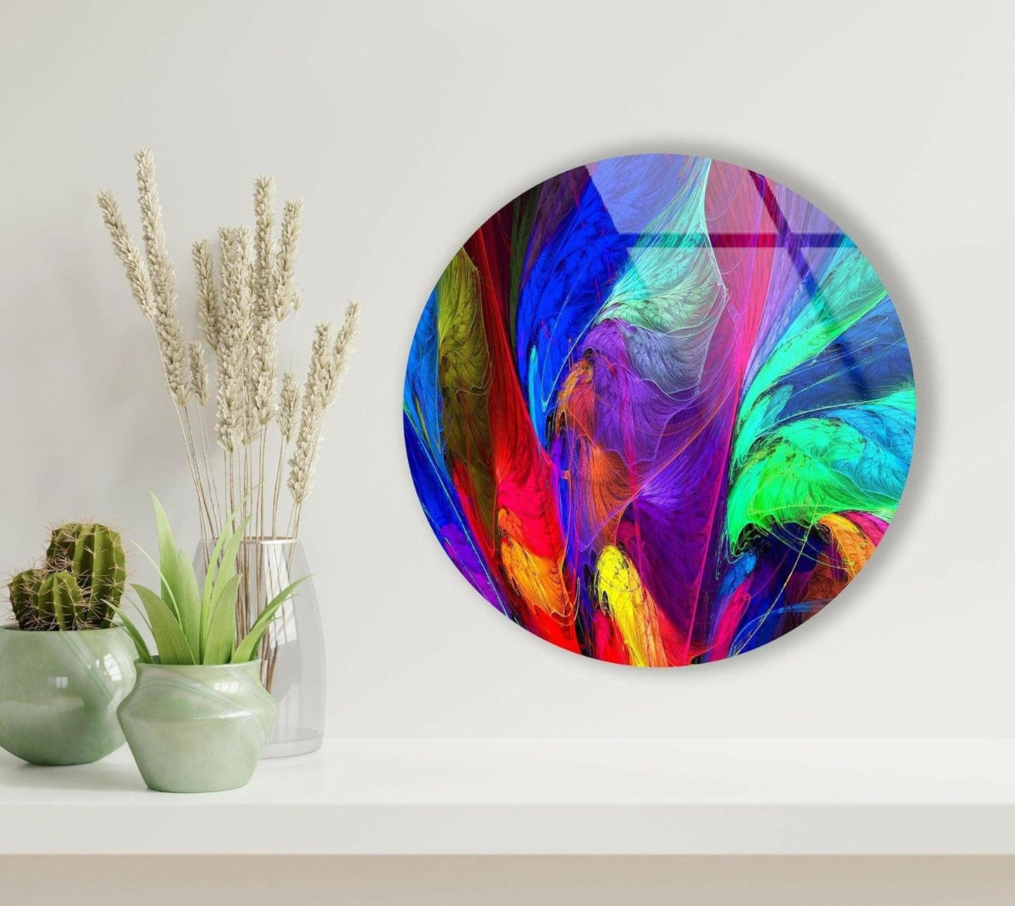 My Photostation.com 20''(50cm) Diameter Neon Colors Abstract Round Glass Wall Art Tempered Glass Printing Wall Decor Large Wall Art Wall Hangings