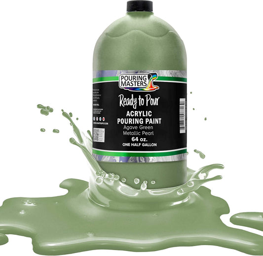 Pouring Masters Agave Green Metallic Pearl Ready to Pour Acrylic Pouring Paint - Premium 64-Ounce Pre-Mixed Fluid Acrylic Paint - Fluid Art Supplies for Canvas, Wood, Paper, Tile & Rocks