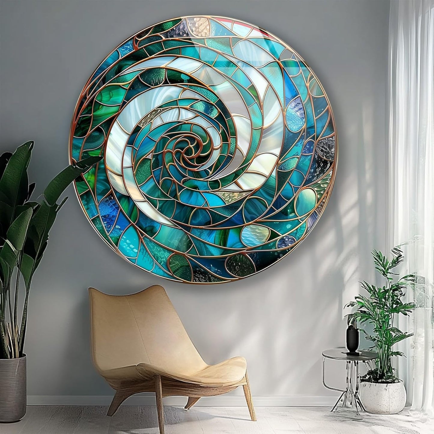 My Photostation.com 27.5''(70cm) Diameter Aqua Spiral Harmony Round Glass Wall Art Tempered Glass Printing Wall Decor Large Wall Art Wall Hangings