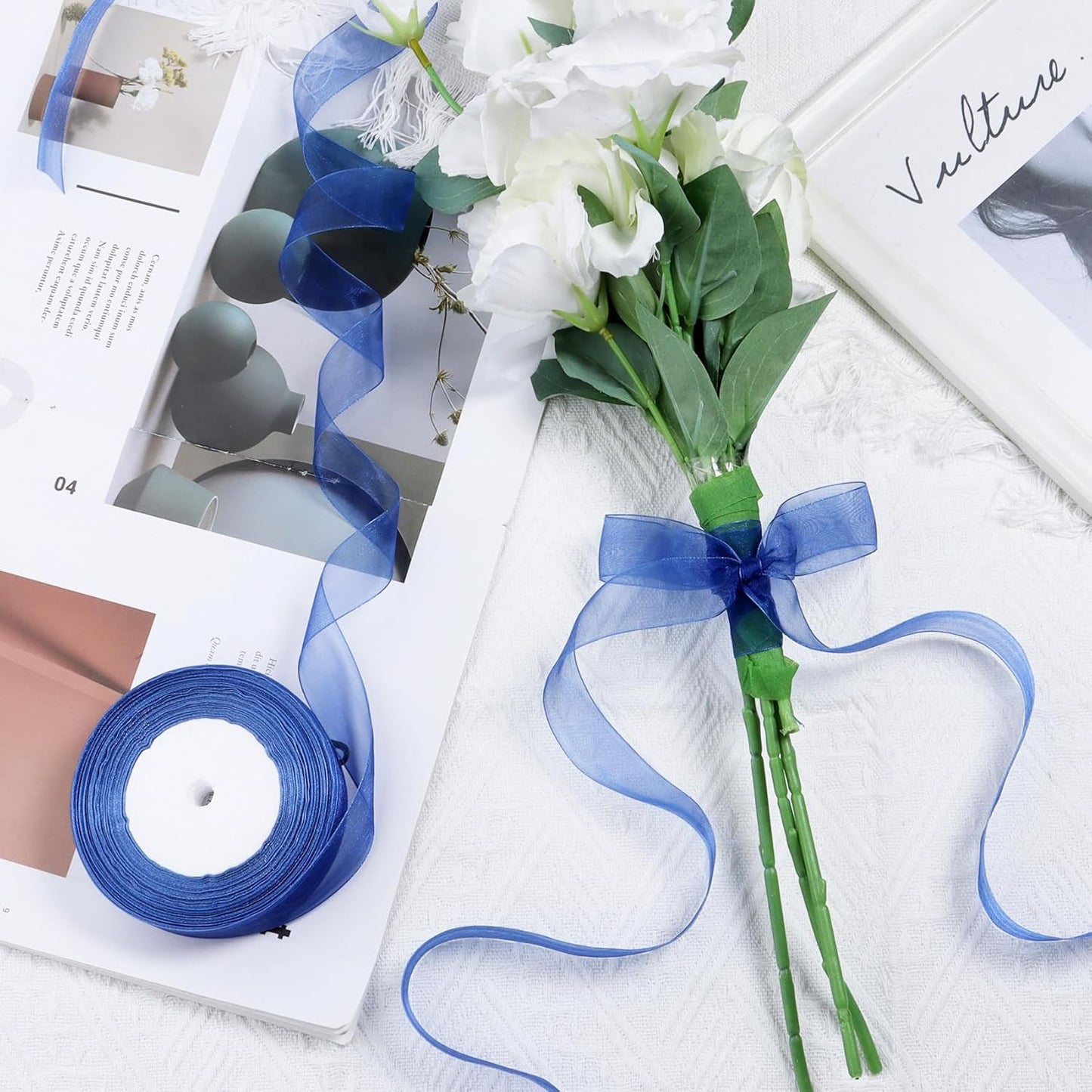 Ribbon for Gift Wrapping 3/4 inch Blue Sheer Organza Ribbon for Flower Bouquet Tulle Thin Chiffon Ribbons for Wedding Invitations Christmas Halloween Presents Decorations Crafts 50 Yards