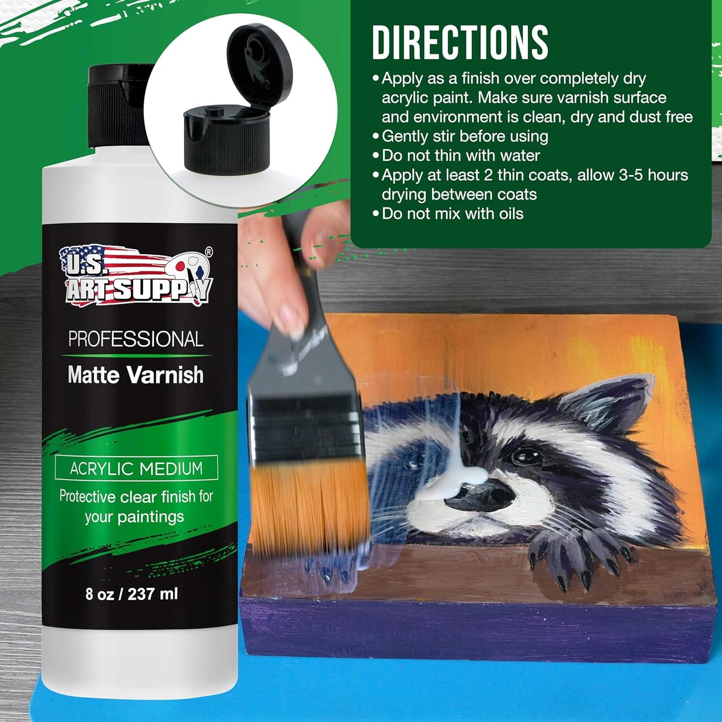 U.S. Art Supply 8 oz Matte Acrylic Varnish for Acrylic Painting, Permanent Clear Protection, Reduces UV & Photography Glare