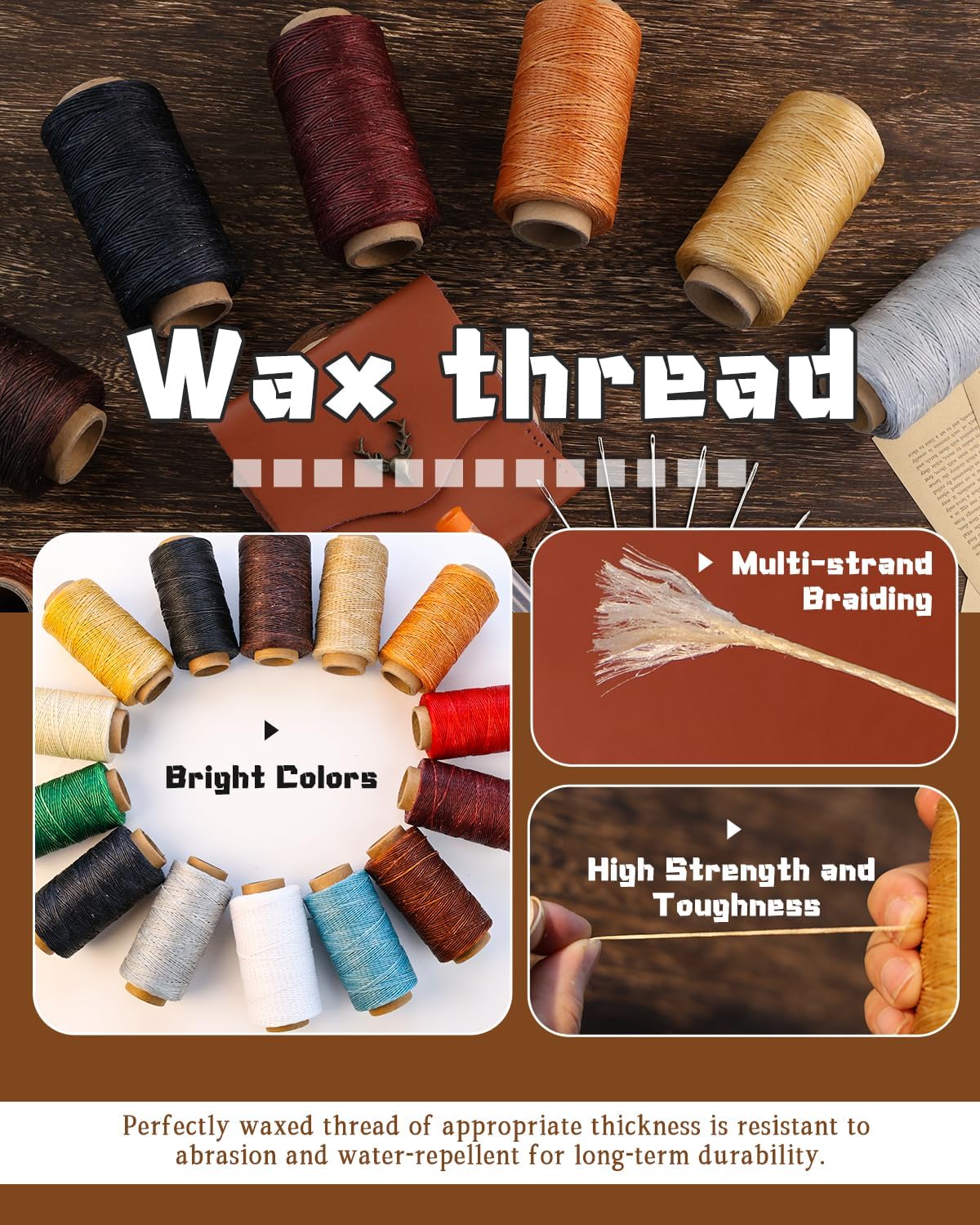 DIUDUS 218 Yards Upholstery Thread, Waxed Leather Thread, Heavy Duty Sewing Kit with Upholstery Needles, Wax String for Hand Sewing Repair Carpet Sofa Carseat Canvas (White)