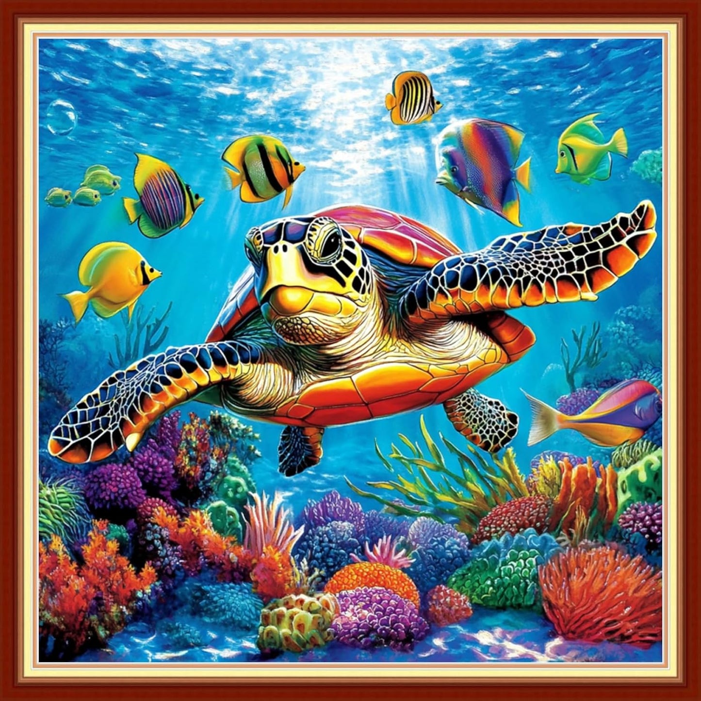 Joyhoor Cross Stitch Kits for Beginners Stamped Cross-Stitch Supplies Needlework preprint Embroidery Kits for Adults DIY Needlepoint Kits Embroidery Patterns 11CT-Underwater sea Turtle 18x18 inchs
