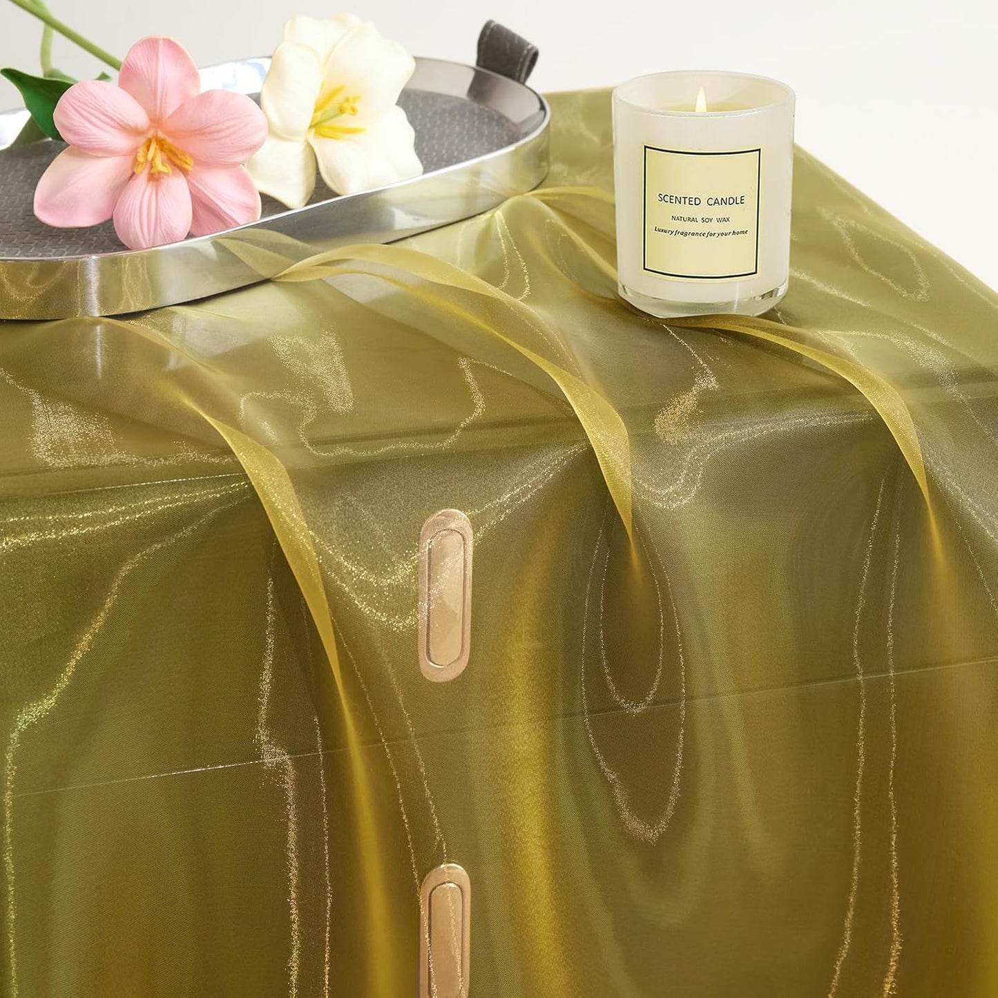P Pothuiny Sheer Organza Fabric by The Yard, 3 Yards x 60 Inch Wide Bridal Gold Organza Tulle Fabric Roll Shiny Gauze Fashion Dress Sewing Craft for Wedding Party Decorations Backdrop