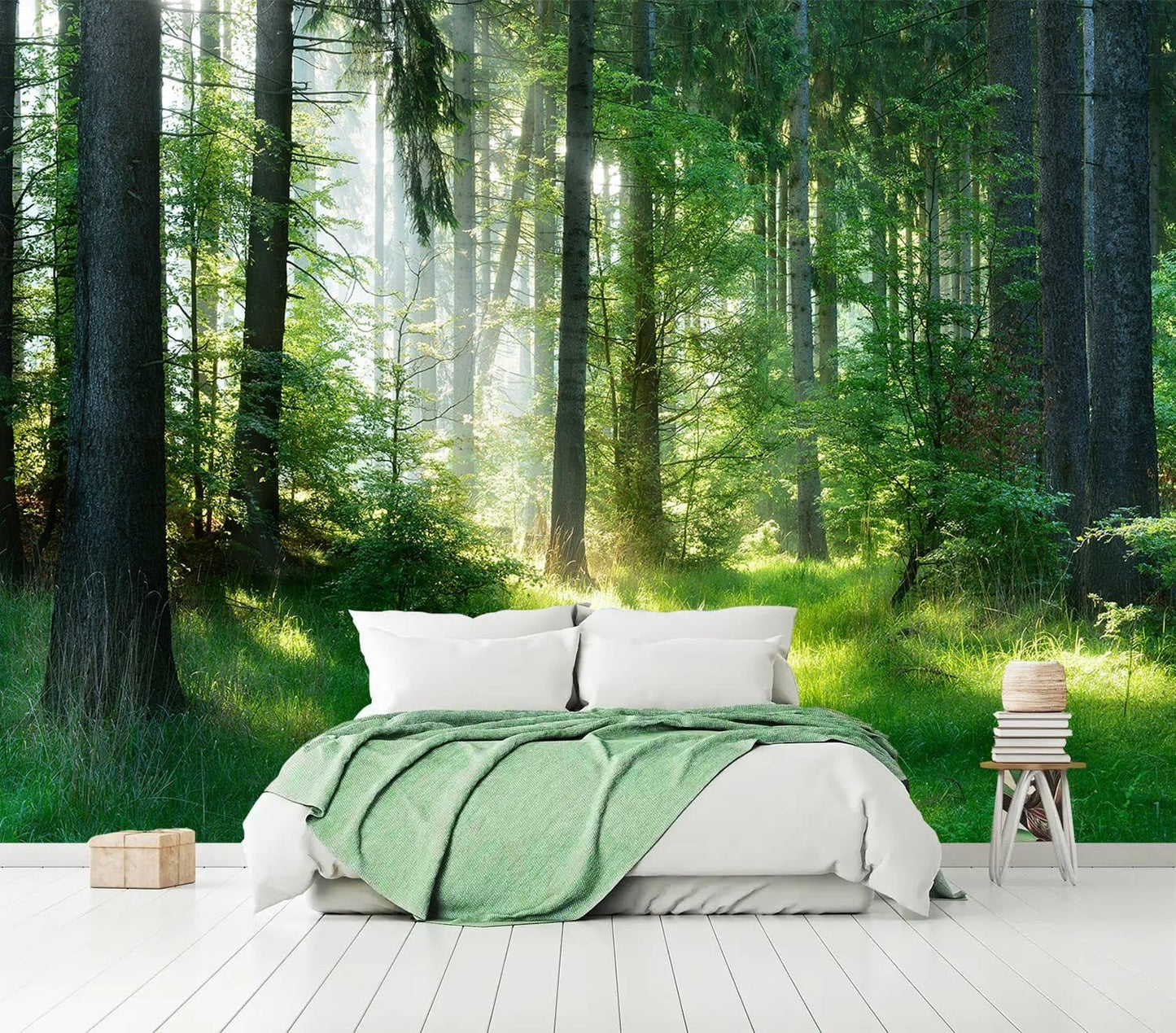 AFZEVEB-Green Forest Wallpaper Natural Landscape Wall murals for Bedroom 114"x74"(Not Peel and Stick)