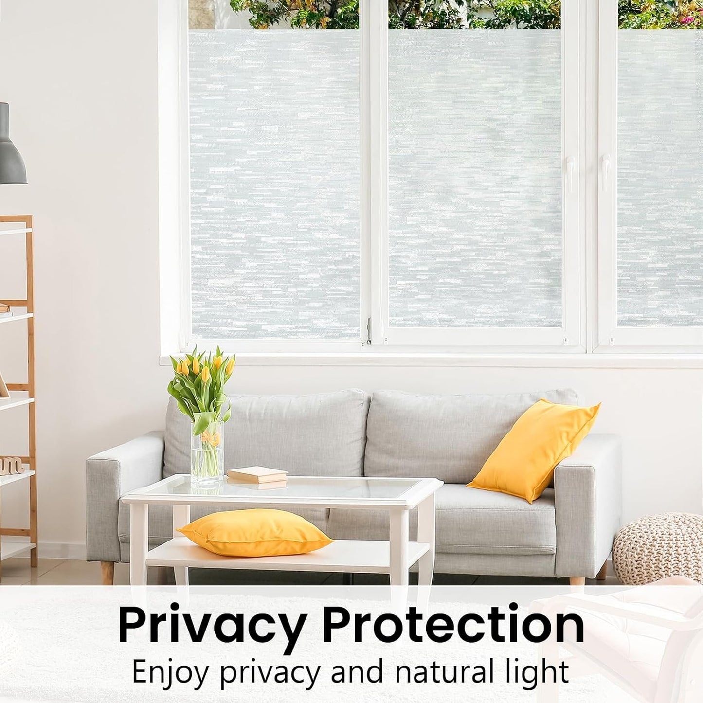 Haton Window Privacy Film, Frosted Glass Static Cling Sun Heat Blocking Window Clings, Frosting Opaque Coverings Stickers Tint for Home Office Door, Non Adhesive, White 23.6" x 157.4"