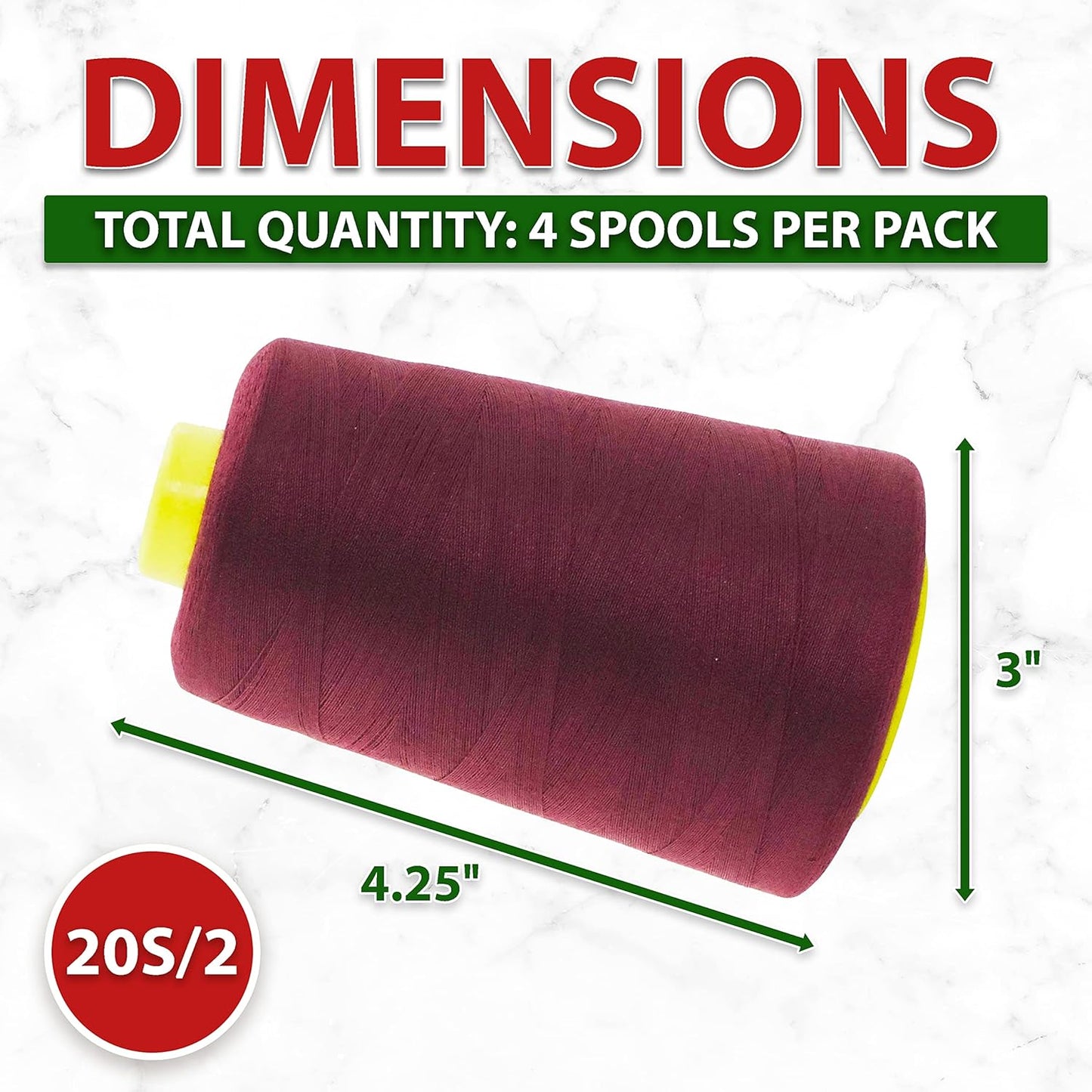 Mandala Crafts 4 Pack of Serger Threads Cones Spools - 20S/2 24000 Yards Polyester Burgundy Threads for Sergers Machine and Overlock Quilting Sewing Machine