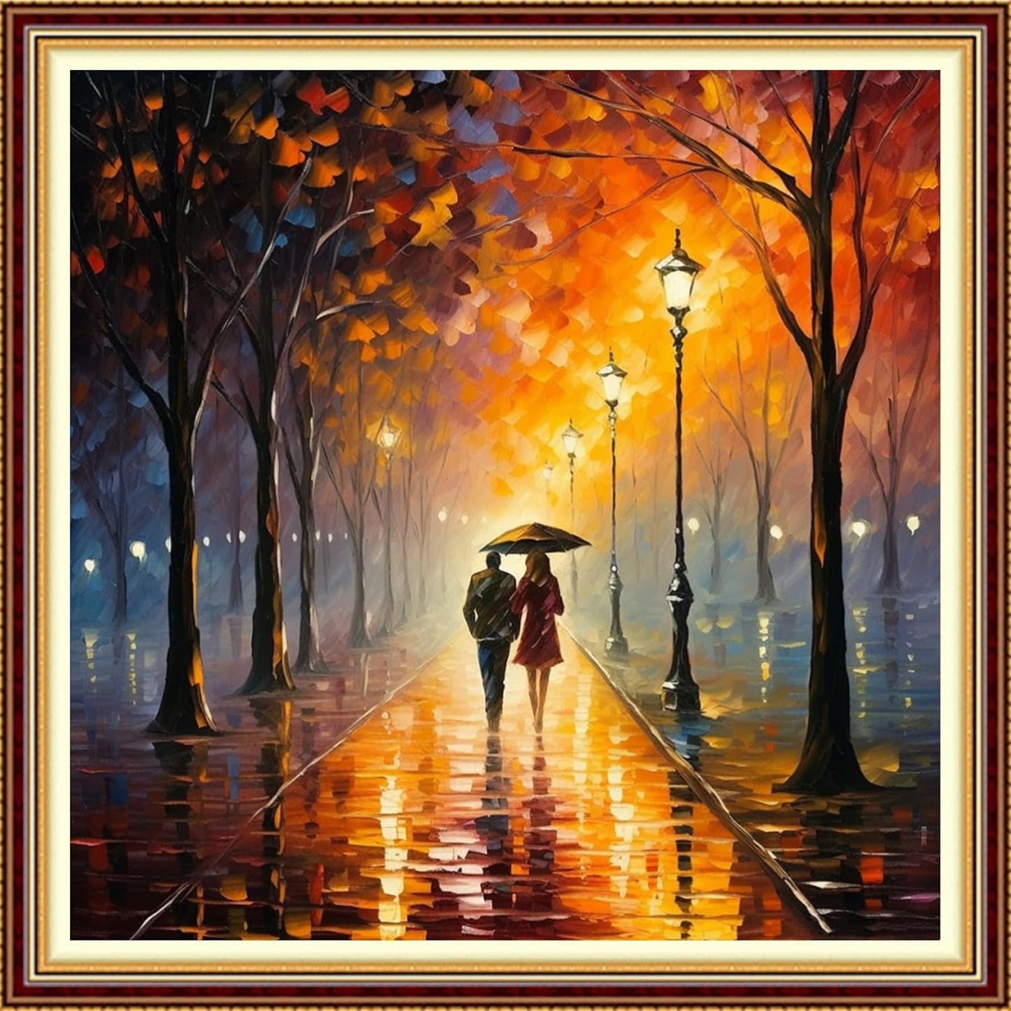 Funchey Stamped Cross Stitch Kits, DIY Cross Stitch Pattern for Adults Beginners Needlepoint Kits Embroidery Kit Arts and Crafts 11CT-Strolling on a Rainy Night 18x18 inch