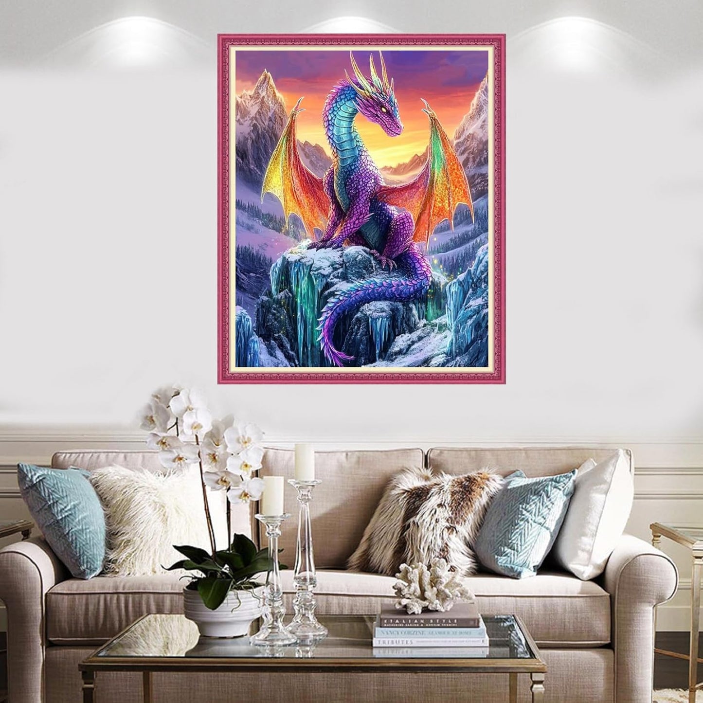 Redxing Stamped Cross Stitch Kits Full Range of Embroidery Starter Kits- Needlepoint Counted Cross Stitch Kits for Beginner Adults 11CT Printed Embroidery Kit-Snow Mountain Colored Dragon 16x20 inch