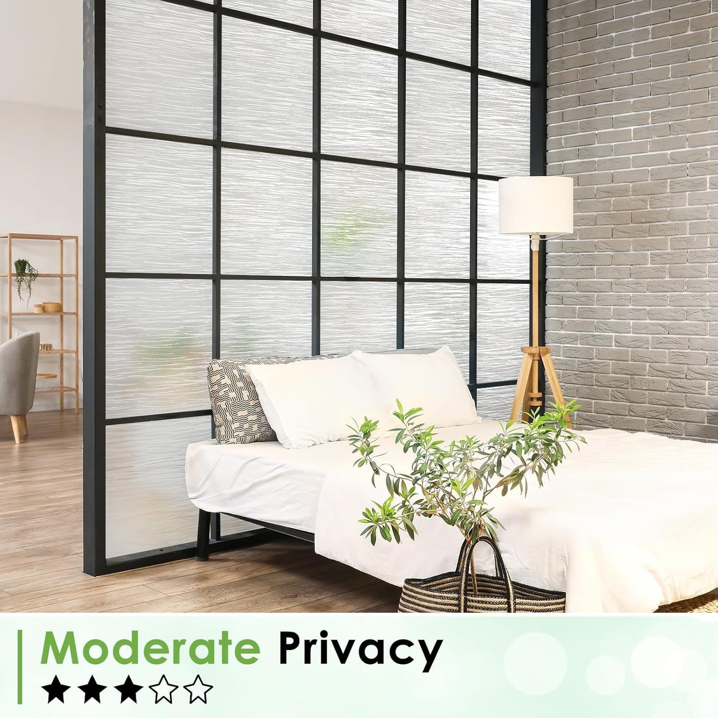 Homein Window Privacy Film, Frosted Glass Window Film Decorative, Non Adhesive Glass Clings, Static Cling Door Coverings, UV Blocking Privacy Sticker for Home, Pure Wave, 17.5 x 157.4 inches