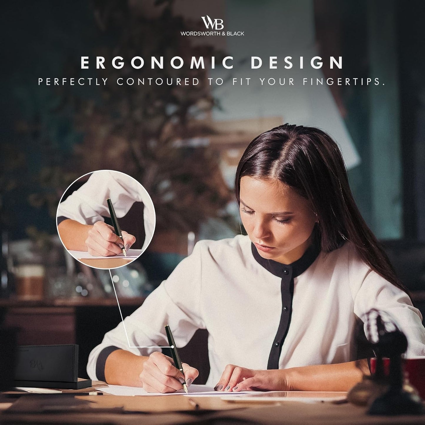 Wordsworth & Black Fountain Pen Set, 18K Gilded Extra Fine Nib, Includes 24 Pack Ink Cartridges, Ink Refill Converter & Gift Box, Gold Finish, Calligraphy, [Racing Green], Perfect for Men & Women