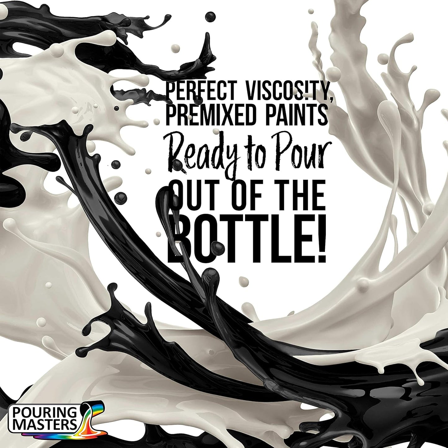 POURING MASTERS Jet Black Acrylic Ready to Pour Pouring Paint - Premium 64-Ounce Pre-Mixed Water-Based - for Canvas, Wood, Paper, Crafts, Tile, Rocks and More