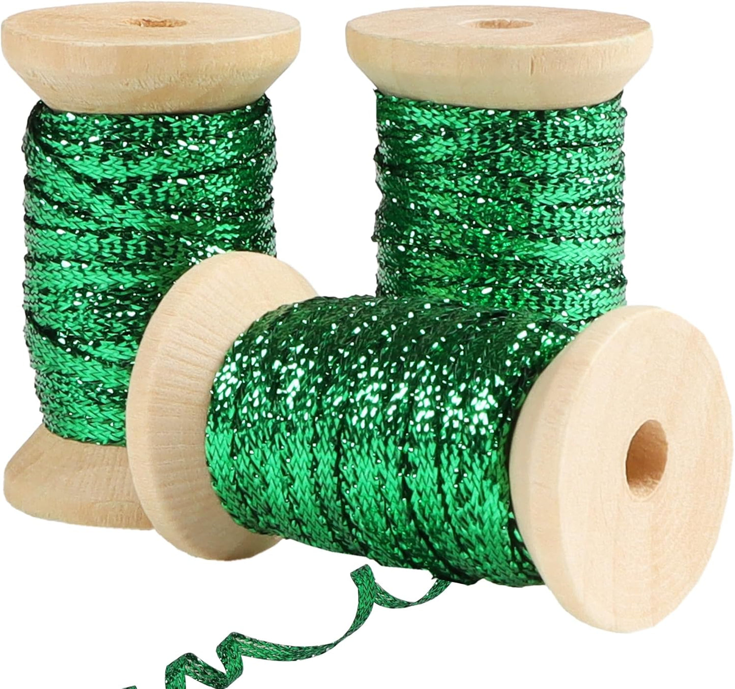 Christmas Green Thin Ribbon 1/8 inch Metallic Braided Double Faced Ribbons Curling Ribbons For Balloon String Crafts Gift Wrapping Party Wedding Christmas Ornaments Decoration 7 Yard x 3 Rolls