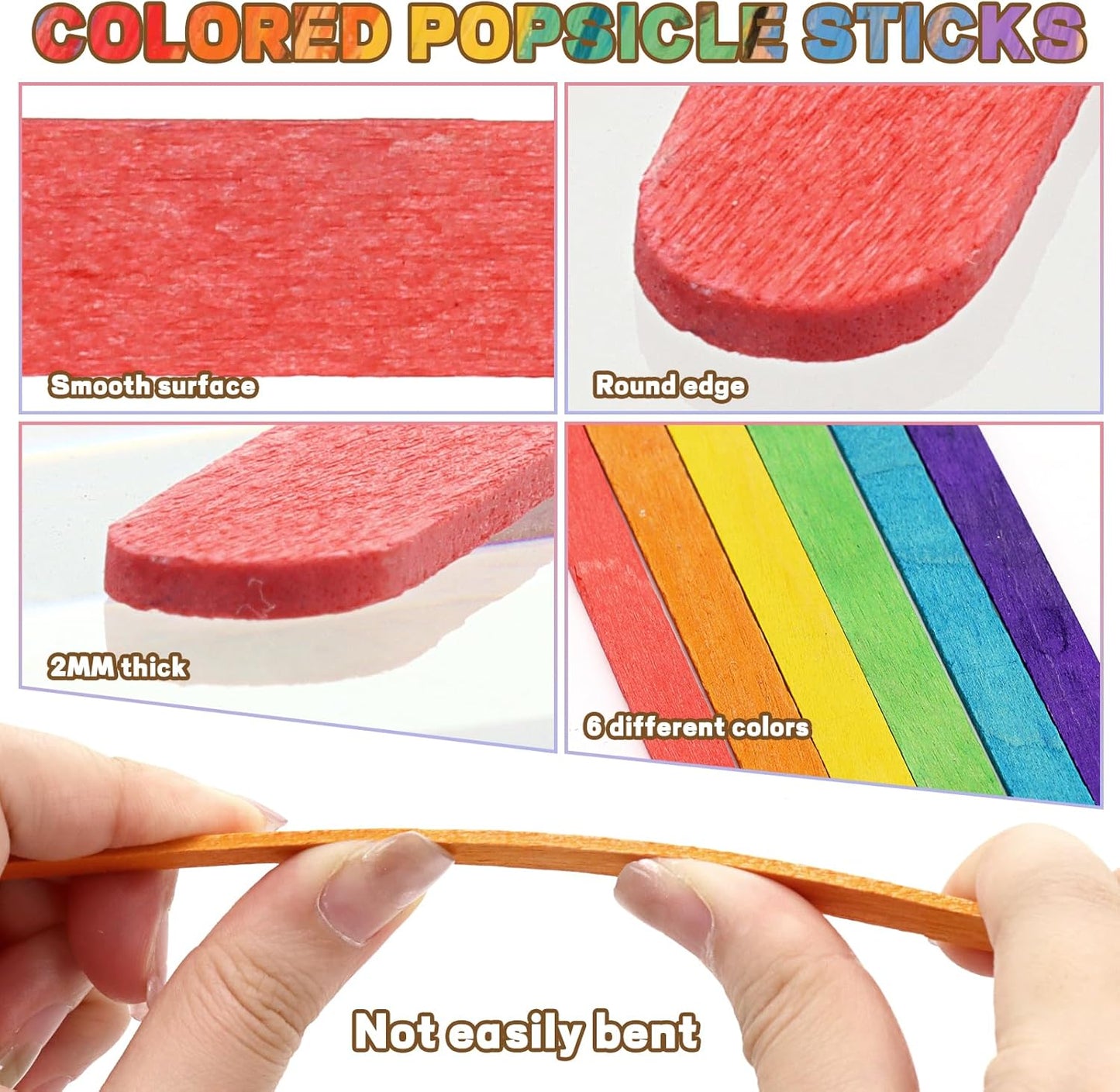 6 inch Colored Wooden Sticks Kits, 400PCS Colorful Rainbow Sticks with Hot Glue Gun and Sticks for Craft Home Popsicle Decoration Project Building Model Kid Classroom Art Craft Supplies