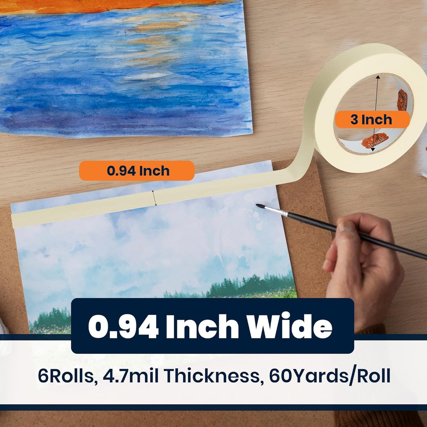 TAPEBEAR General Purpose Masking Tape Beige White 0.94 Inches x 60 Yards, Bulk Painters Tape for Painting, Labeling, DIY Arts Crafts, Home Office School Projects, 36 Rolls