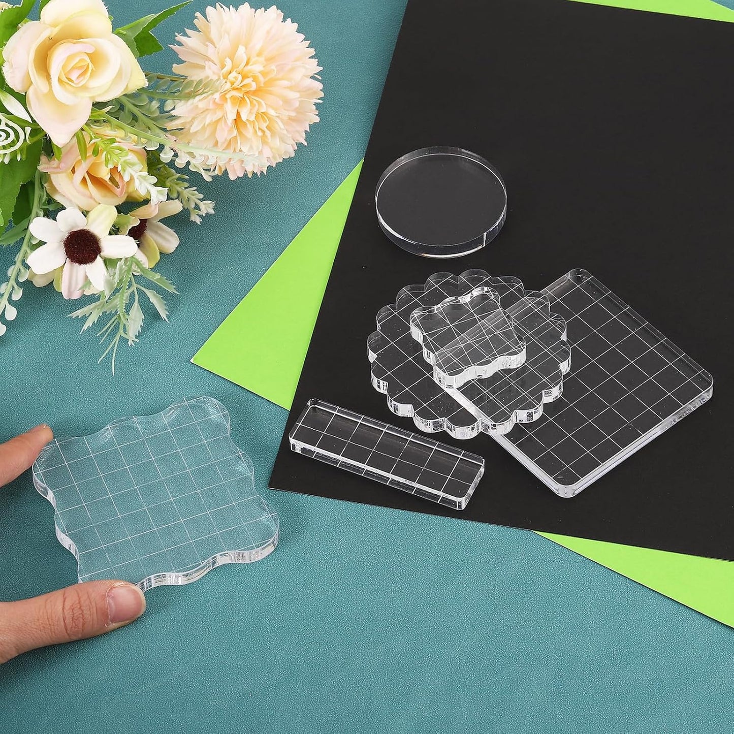 PATIKIL Acrylic Stamp Block, 3 Pack Stamping Block Rectangular Shape with Lines Decorative Mounting Blocks Set for Scrapbooking DIY Crafts Card Making, 5.9x2.4