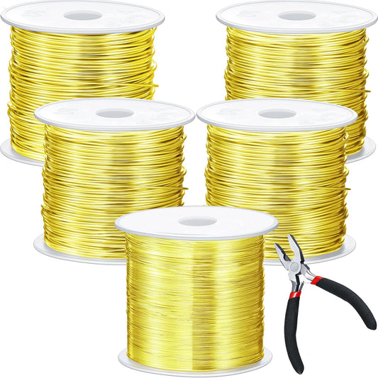 Funrous 5 Rolls 5 Size Jewelry Wire 18, 20, 22, 24, 26 Gauge Copper Wire Kit Jewelry Beading Bendable Craft Metal for Making Crafts, Sculpting with a Pliers(Gold)