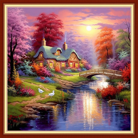 Joyhoor Stamped Cross Stitch Kits for Beginners, Needlepoint Kits for Adults, 11CT Counted Embroidery Kits-Dream Home 18x18 inchs