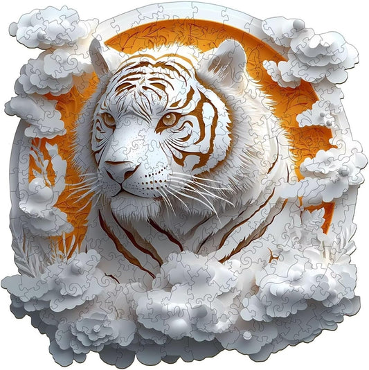 Wooden Puzzles Adults, 3D Paper Tiger Wooden Puzzles 200 Pieces, Unique Animal Shaped Wood Challenging Jigsaw Puzzles Gifts for Adults, 11.4x11.4in