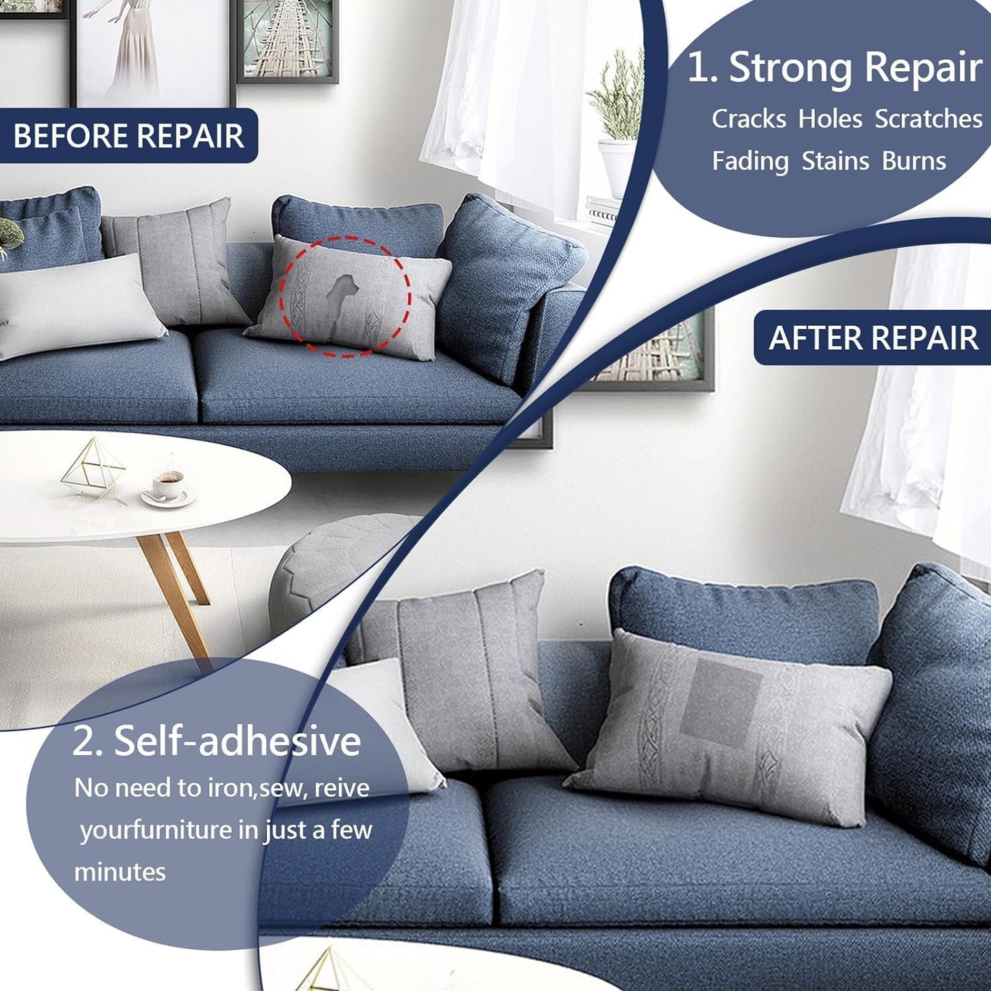 Canvas Repair Patch, 35X79 Inch Strong Sticky Fabric Repair Tape, Self-Adhesive Fabric Patch for Sofas, Tote Bags, Clothing, Car Seats, Furniture (Blue Grey, 35X79 Inch)