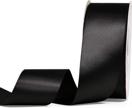 YAMA Double Face Satin Ribbon - 1 1/2 Inch 25 Yards for Gift Wrapping Ribbons Roll, Black