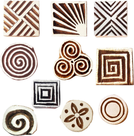 Royal Kraft Geometric Wooden Printing Stamps (Set of 10) - DIY Henna Fabric Textile Paper Clay Pottery Blocks Htag2171