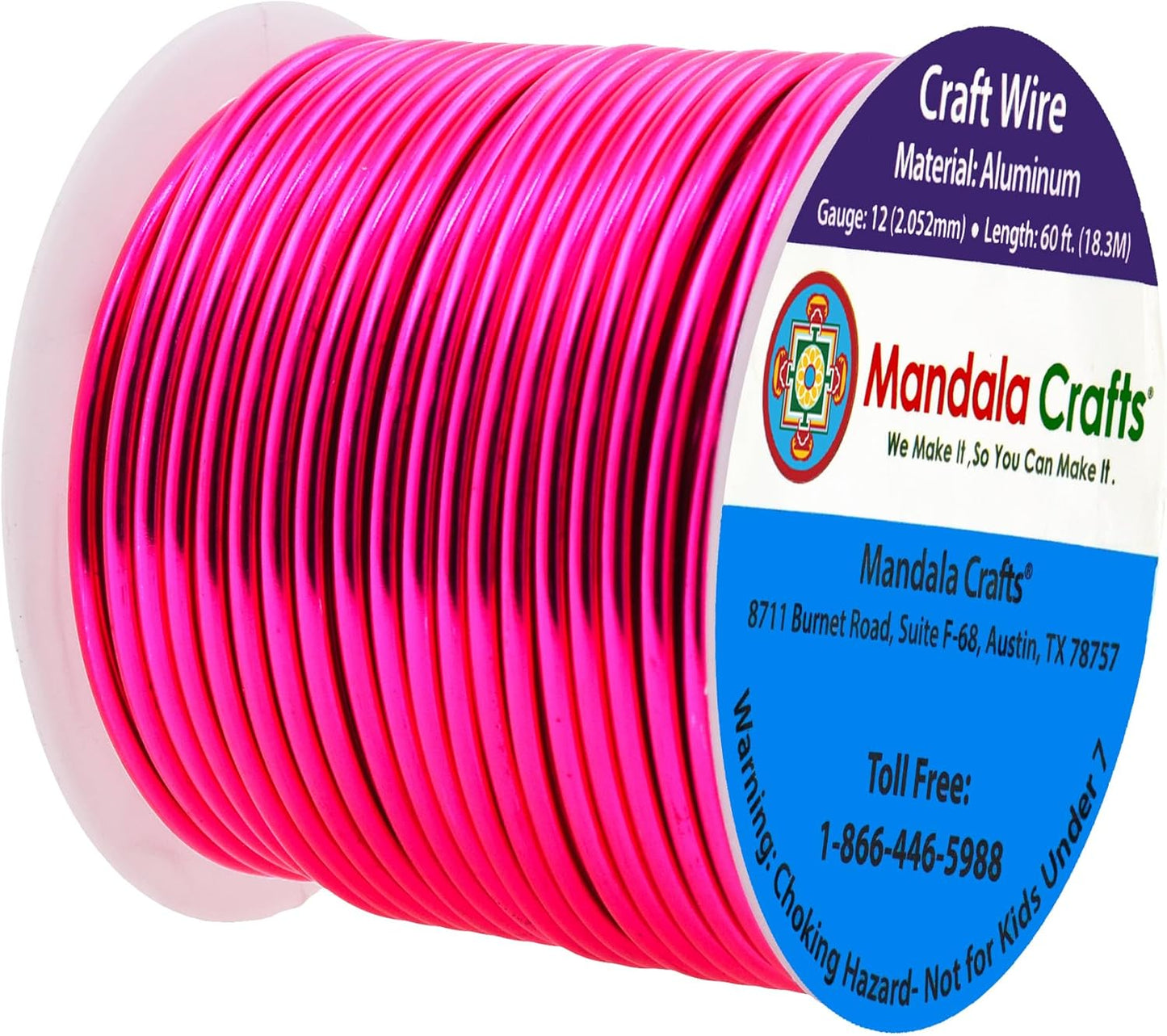 Mandala Crafts 12 Gauge Anodized Aluminum Craft Wire for Jewelry Making - 60 FT Colored Flexible Hot Pink Wire - Bendable for Bonsai Armature Crafting Sculpting