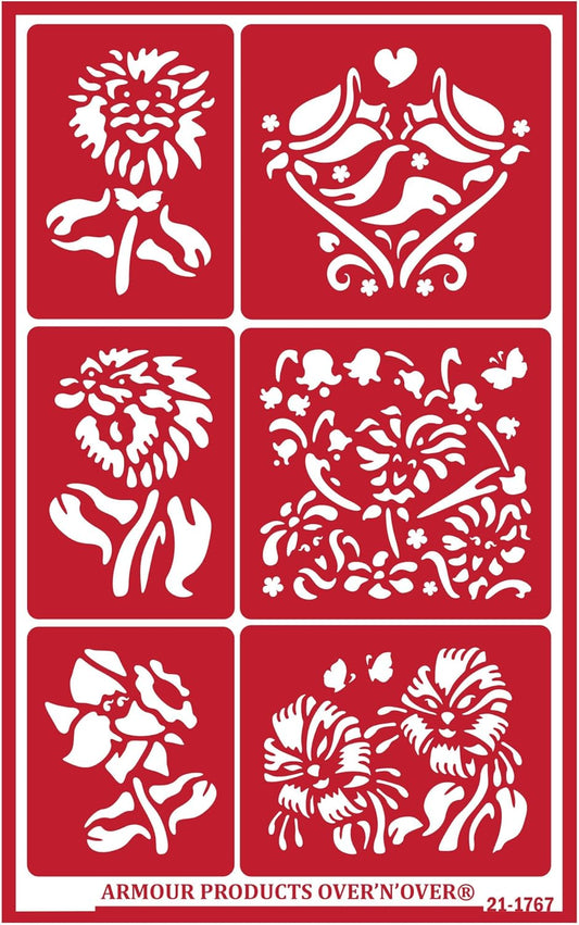 Over'N'Over Reusable Glass Etching Stencils – Durable Self-Stick Designs for Glass, Mirrors, and Ceramics with Armour Etch Cream – 5” x 8” Stencil Sheet - Fun Flowers