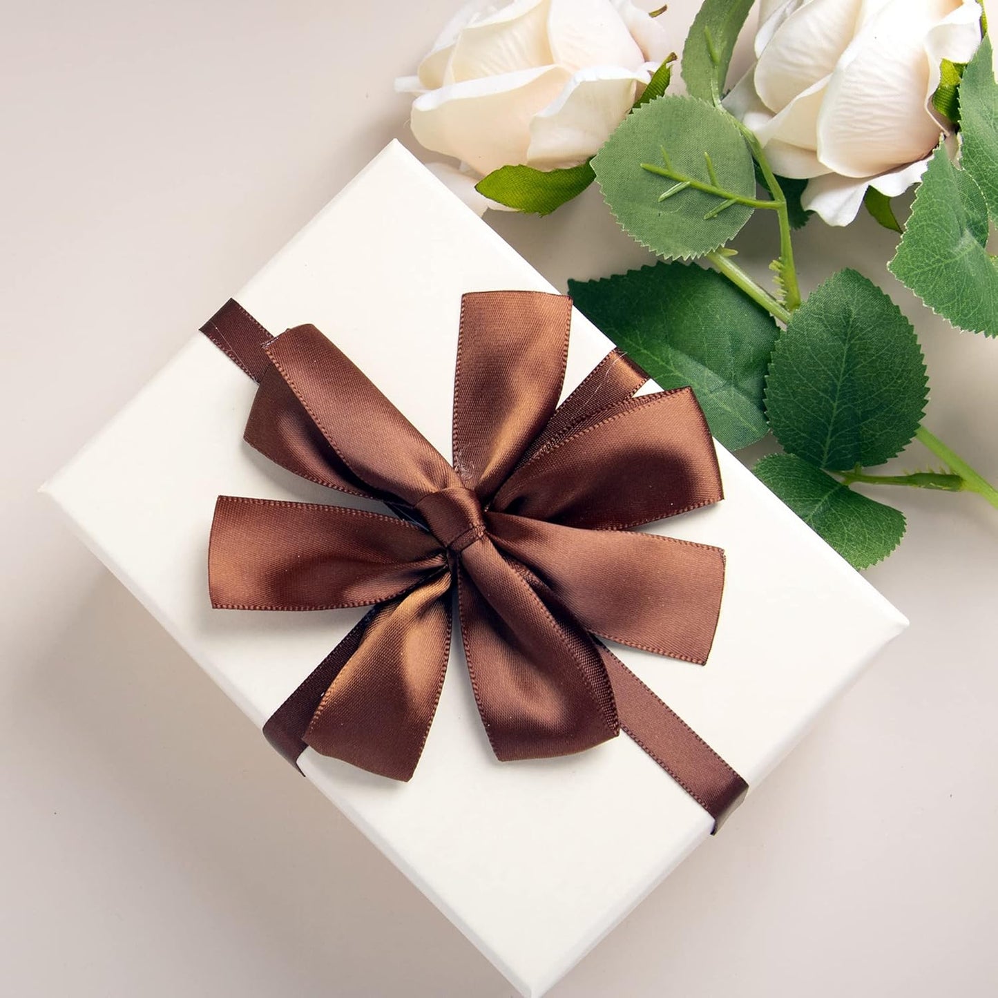 LIUYAXI Brown Satin Ribbon, Double Faced 5/8" X Continuous 25 Yards Ribbons Perfect for Gift Wrapping Bows Bouquet Wedding Craft and More