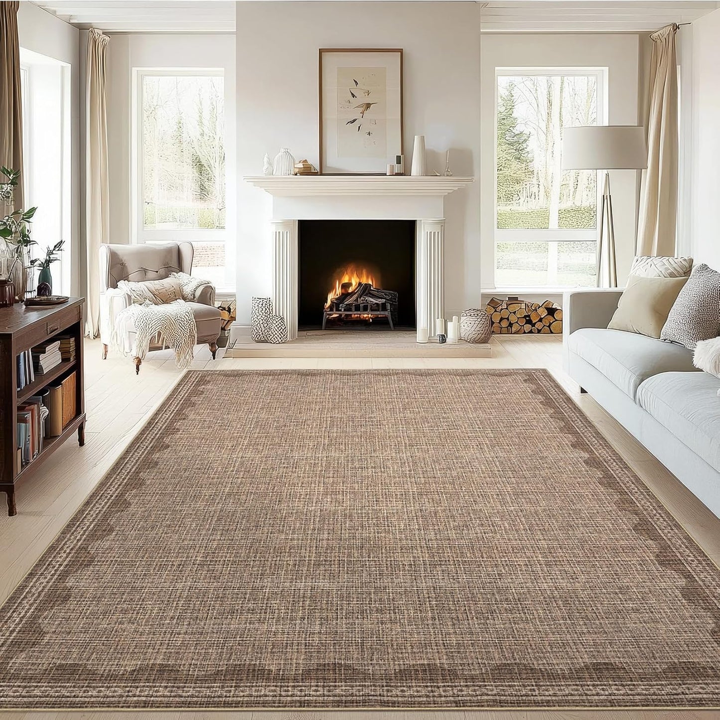 Scalloped Washable Rug 8x10 Area Rugs for Living Room, Solid Coffee Rug for Bedroom Girls, Non Slip Scalloped Throw Rugs with Rubber Back, Soft Dorm Nursery 8x10 Carpet for Dining Room