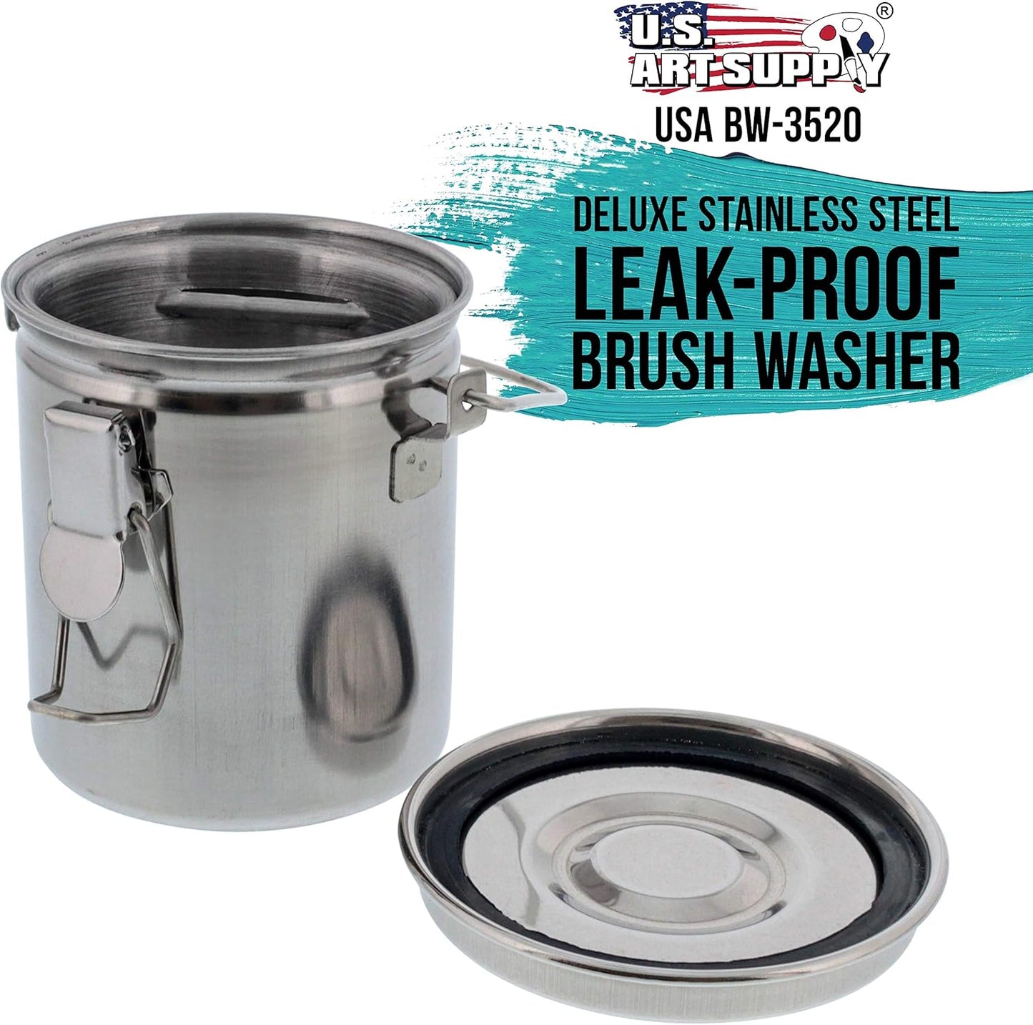 US Art Supply Stainless Steel Leak-Proof Deluxe Brush Washer