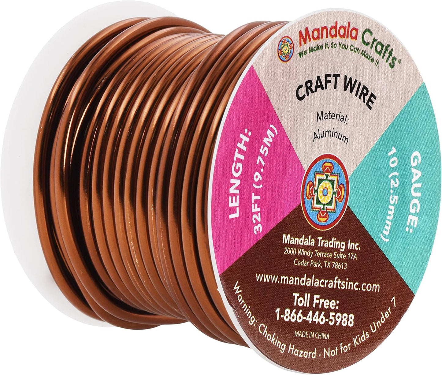 Mandala Crafts 10 Gauge Anodized Aluminum Craft Wire for Jewelry Making - 32 FT Colored Flexible Brown Wire - Bendable for Bonsai Armature Crafting Sculpting