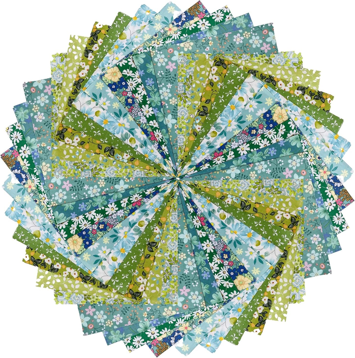 HANPATQUI 50PCS 12 x 12 inch Green Printed 100% Cotton Fat Quarters Fabric for Sewing and Quilting Bundles Precut Fabric Square for DIY Craft Patchwork