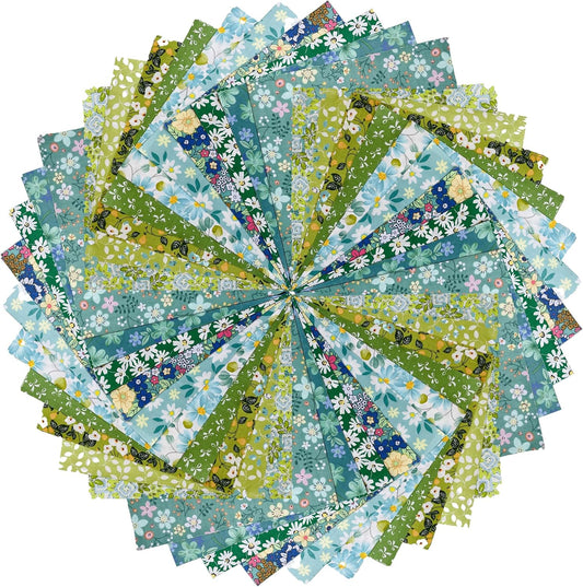 HANPATQUI 50PCS 12 x 12 inch Green Printed 100% Cotton Fat Quarters Fabric for Sewing and Quilting Bundles Precut Fabric Square for DIY Craft Patchwork