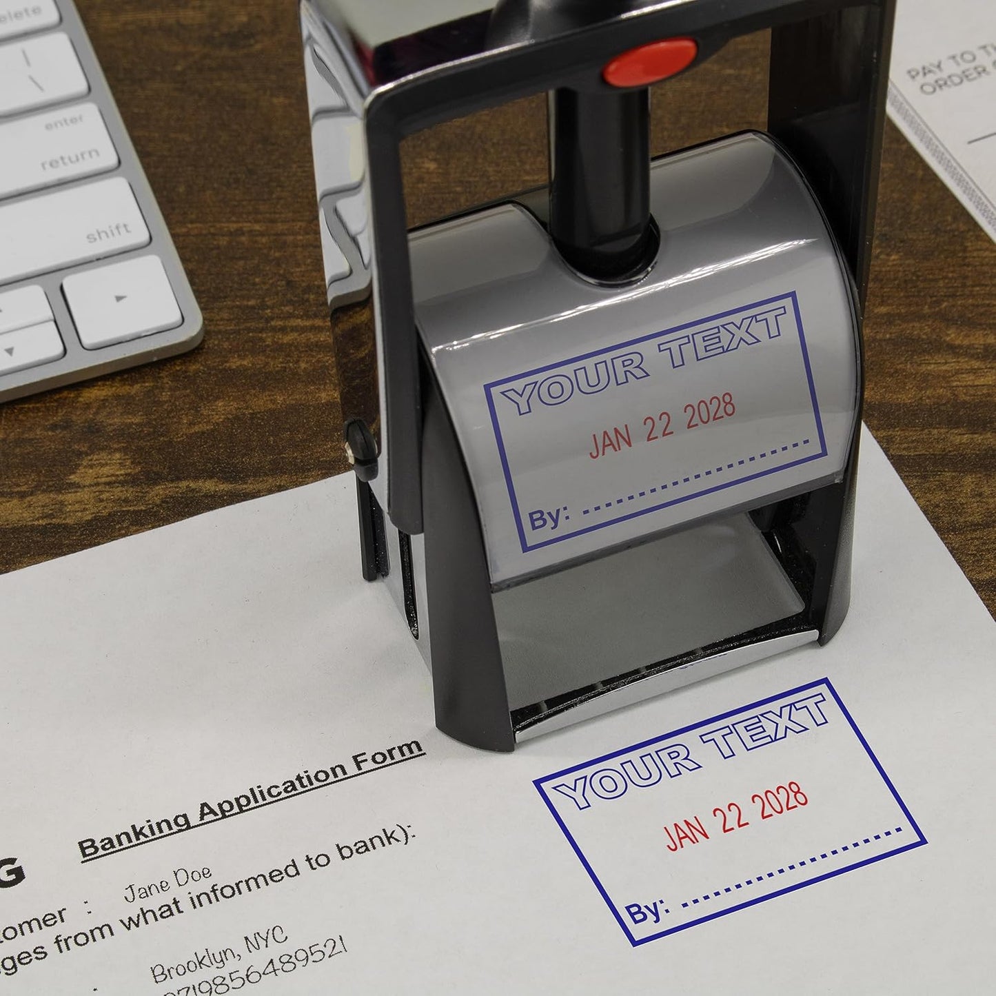 MaxMark Heavy Duty Self Inking Date Stamp with Phrase Scanned - Red Ink