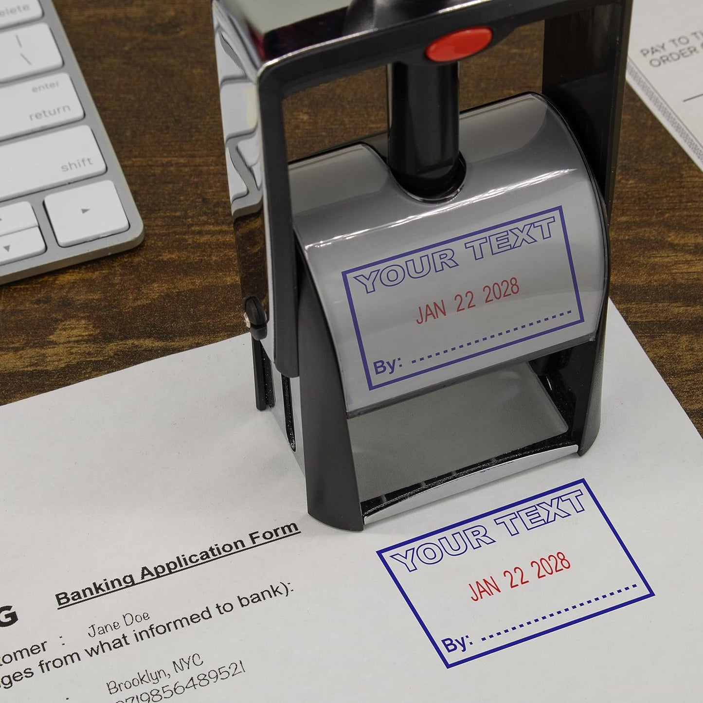 MaxMark Heavy Duty Self Inking Date Stamp with Phrase Approved - 2 Color Blue/Red Ink
