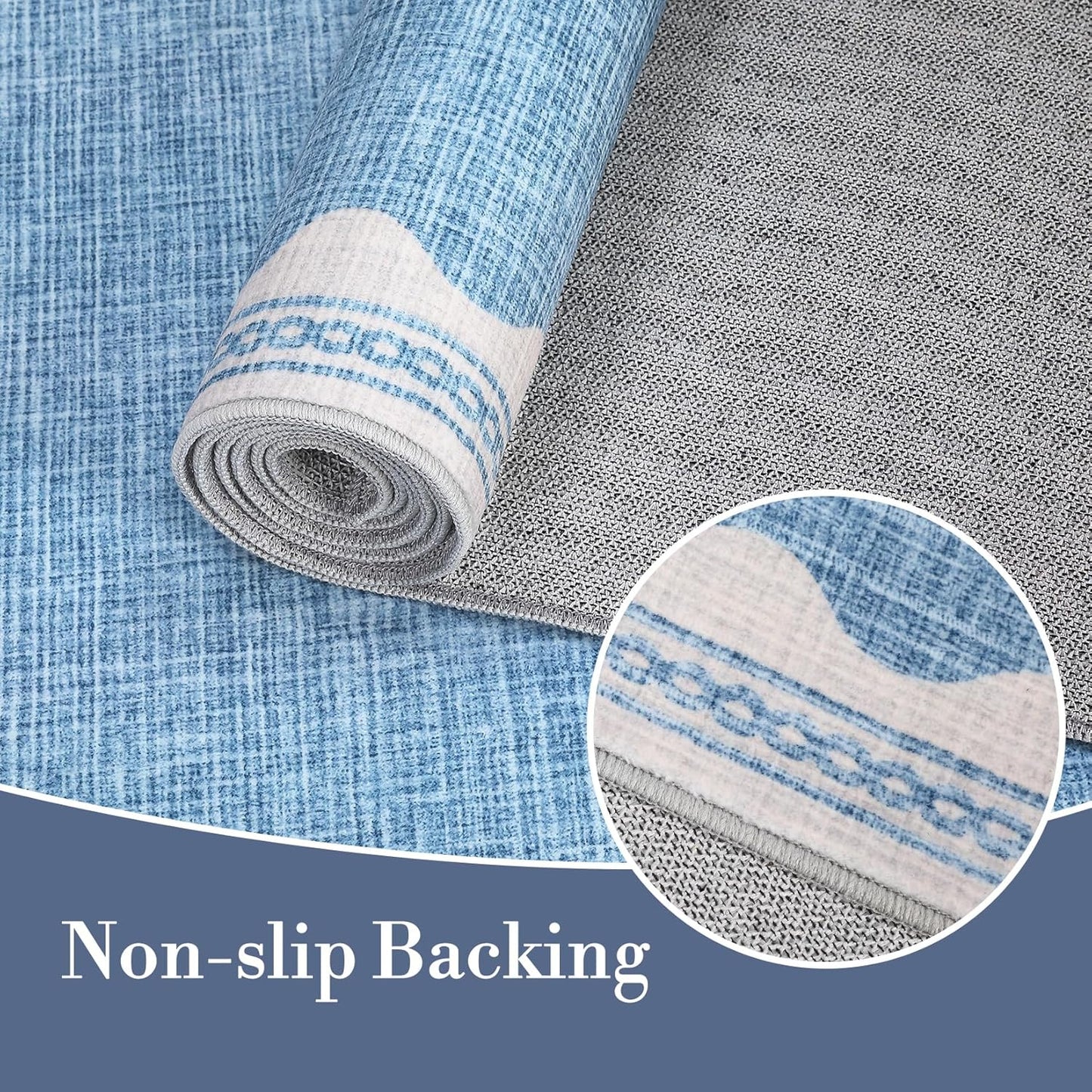Scalloped Washable Rug 5x7 Area Rugs for Living Room, Solid Blue Rug for Bedroom Girls, Non Slip Scalloped Rugs Throw Mat with Rubber Back, Soft Dorm Nursery Low Pile Carpet for Dining Room
